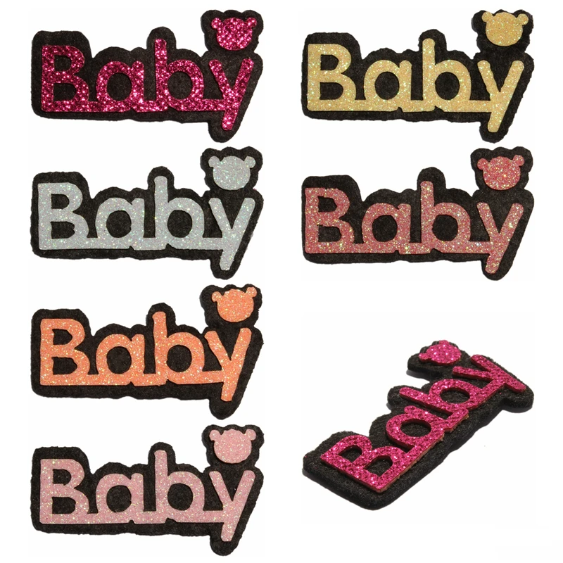 10 STKS Pasgeboren brief Applicaties voor Kinderen Hoofddeksels Mode Glitter Nonwovens Vilt Patches voor Meisjes Haaraccessoires