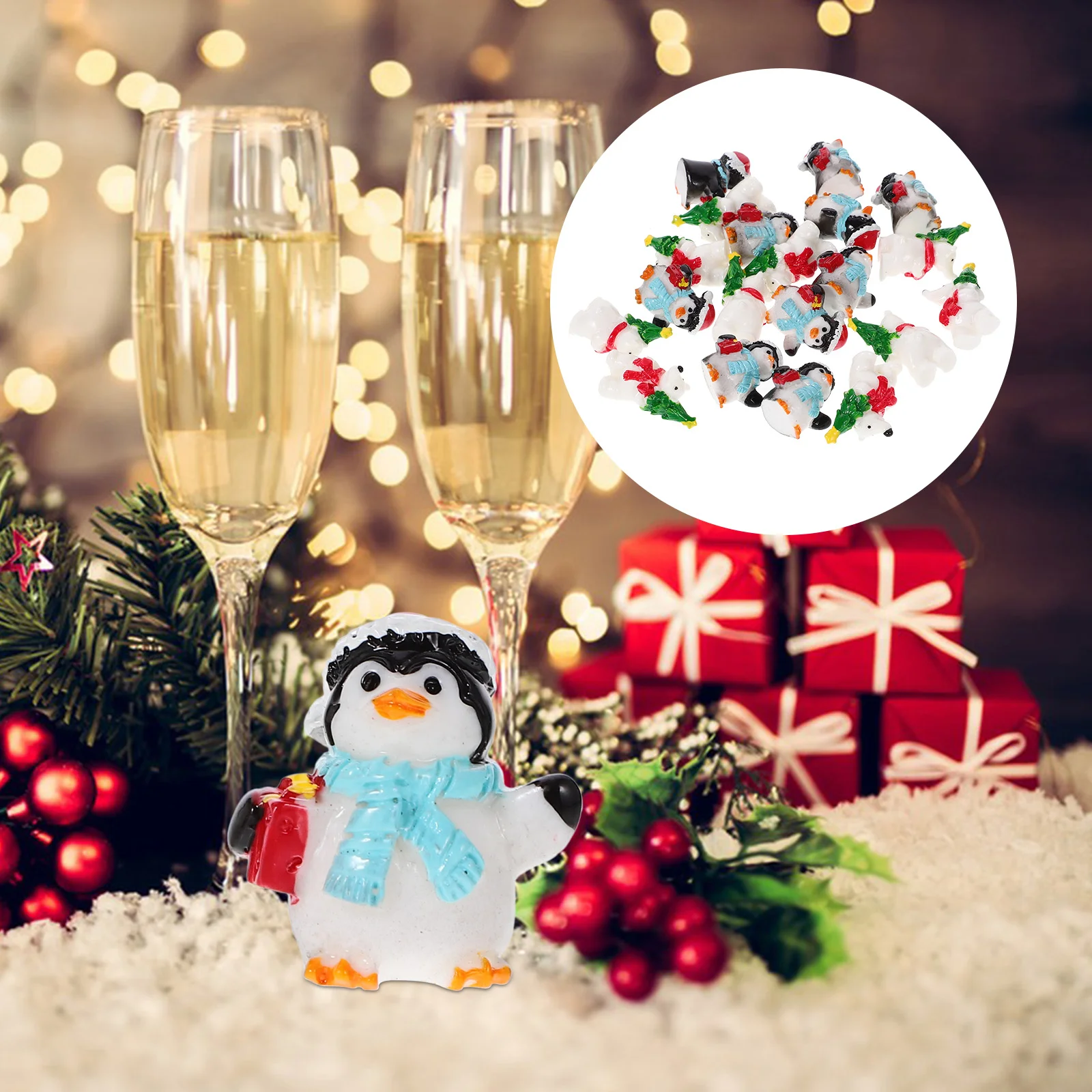 크리스마스 마이크로 장면 장식 곰 미니어처 장식, 사랑스러운 피규어 피규어 장식, 가정용 송진 장식, 20 개