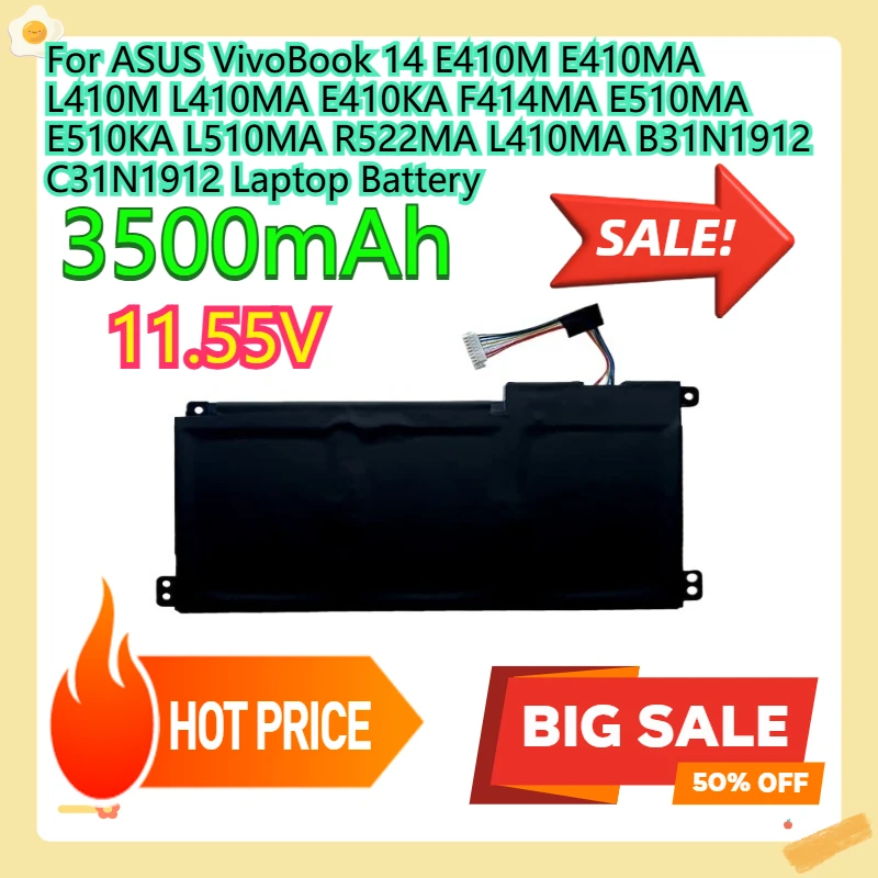 

For ASUS VivoBook 14 E410M E410MA L410M L410MA E410KA F414MA E510MA E510KA L510MA R522MA L410MA B31N1912 C31N1912 Laptop Battery