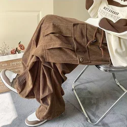 American style fashionable corduroy men and women multi pocket street dance workwear wide leg couple hip-hop casual pants y2k