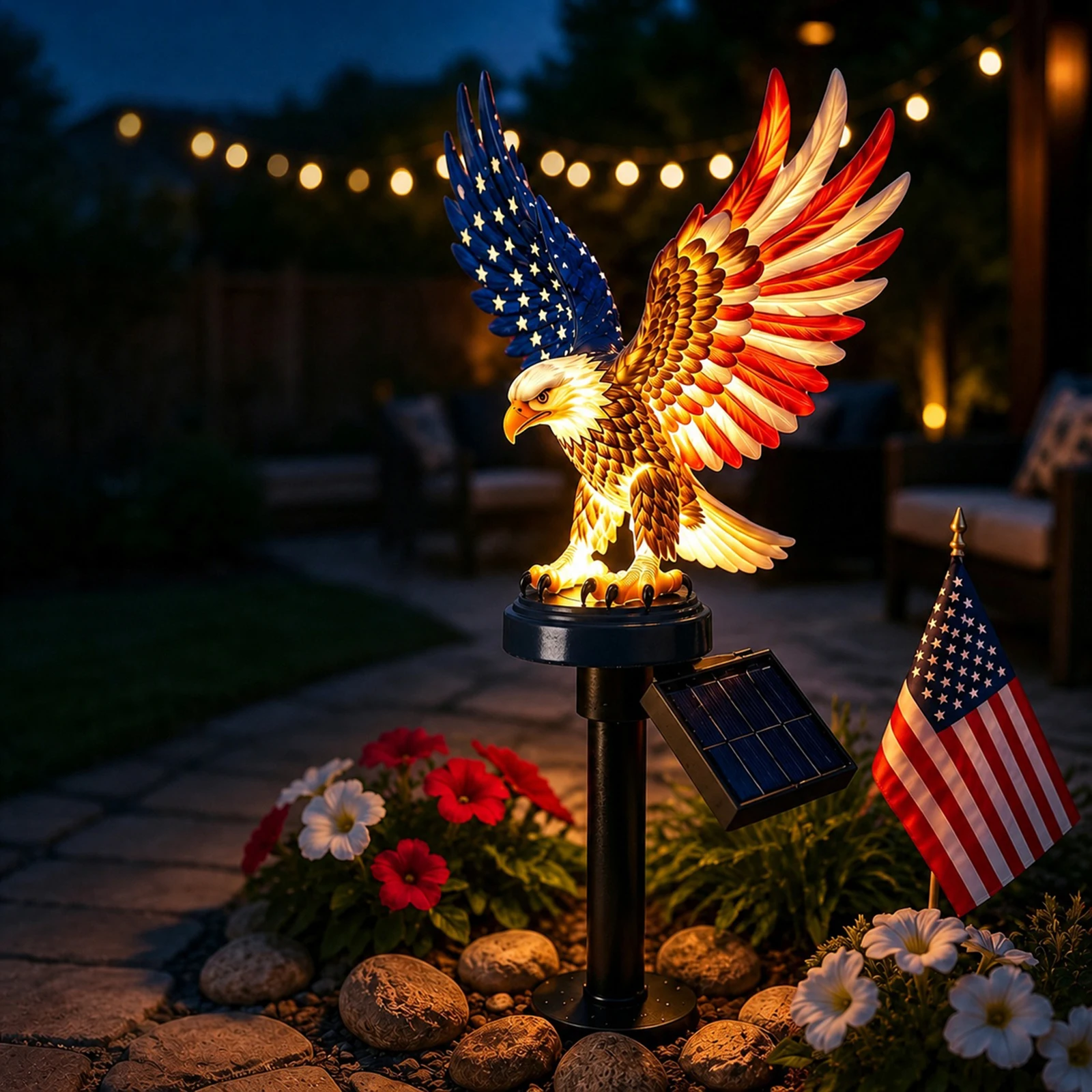 Solar Powered Personalized Eagle Garden Light Patriotic Memorial Day Light Decor Eagle Garden Stakes for Memorial Day Decor