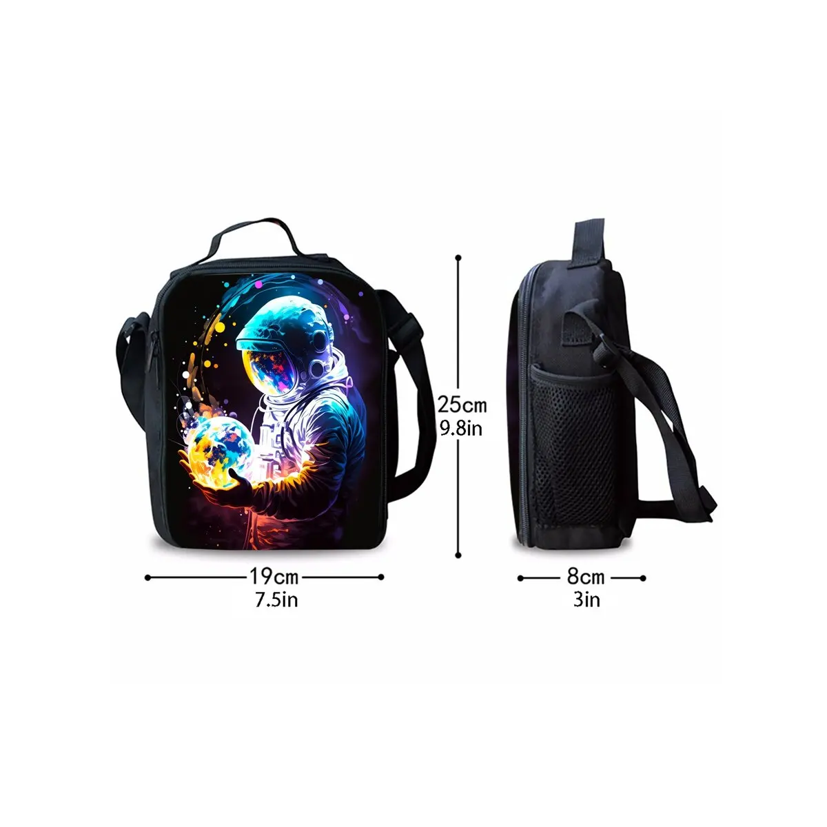 Astronaut Starry Sky Shoulder Strap Insulated Lunch Bags 2D Cartoon Boy/Girls Picnic Food Preservation Lunch Box Bag Thermal