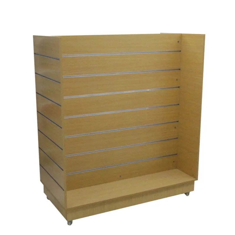 custom.H Shape Wood Color Simple Melamine Slatwall Stands Display Shelf For Malls