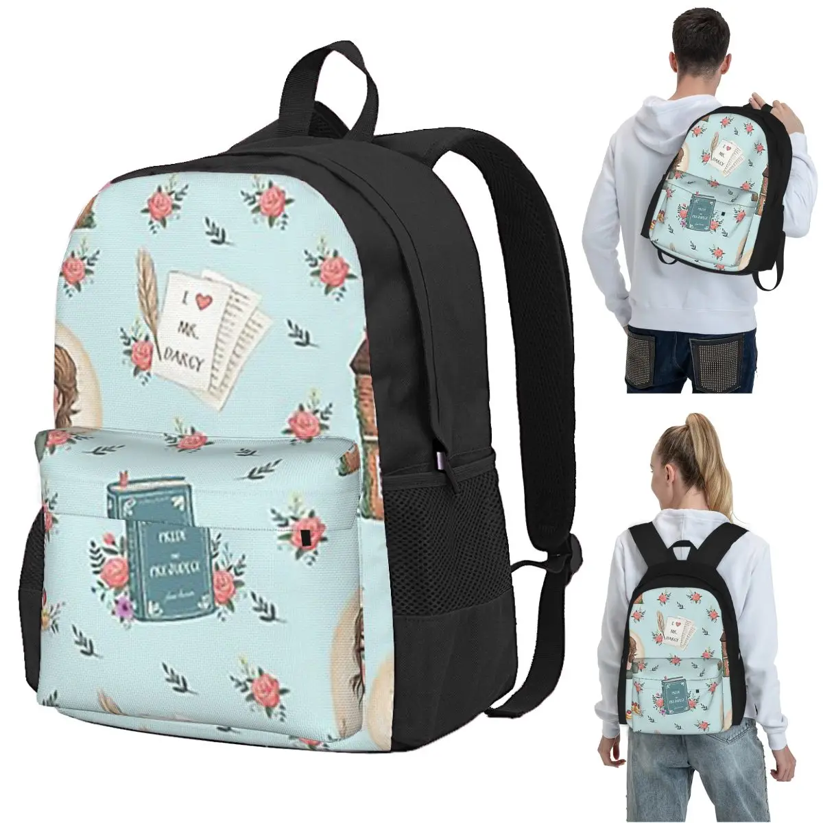 Pride And Prejudice - Jane Austen Inspiration Backpack Student BookBag Children School Bag Computer Shoulder Bags for Men Women