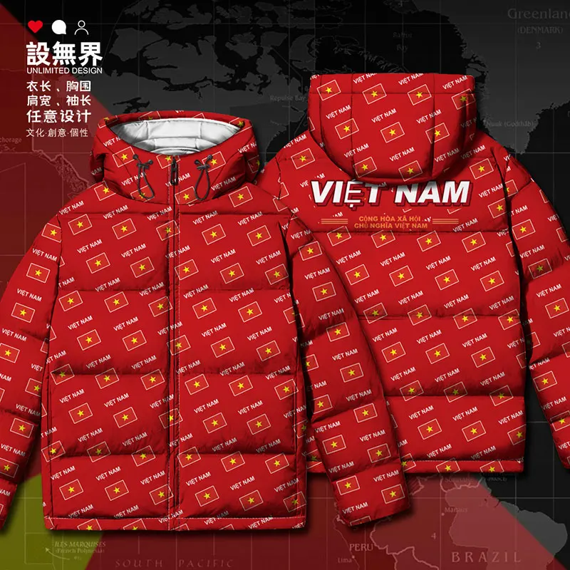 VietNam VietNamese VNM country flag White duck down Jackets Warm fashion mens Casual men's clothing Thick Man down coat Winter