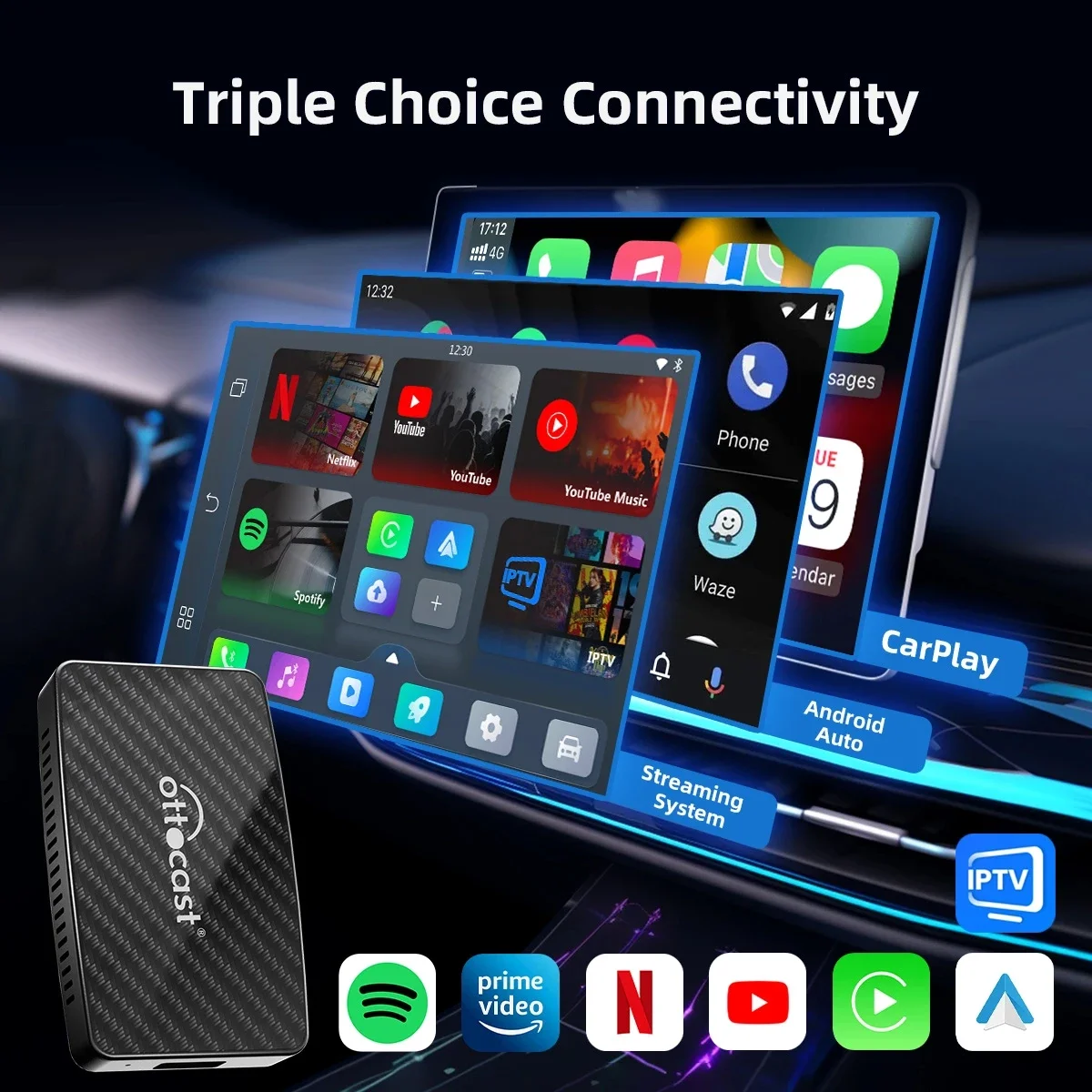 OTTOCAST Play2Video Pro Wireless CarPlay Android Auto Adapter Built in Youtube Netflix IPTV TikTokCar Accessories for Kia Toyota