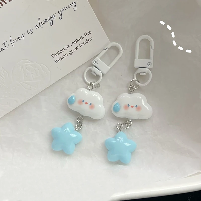 1PC Cute Cloud Blue Star Keychain for Car Keys Accessories Original Design Kawaii Keyring Women Handbag Bag Pendant Key Chains