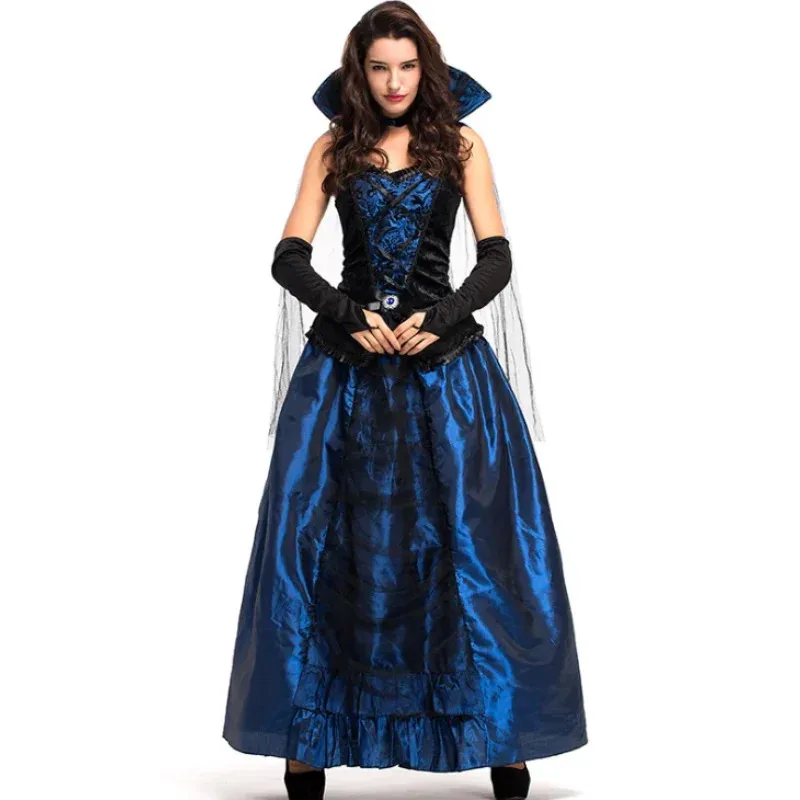 

Women Blue Enchantress Royal Retro Medieval Renaissance Queen Dress Lady Satin Masquerade Dress