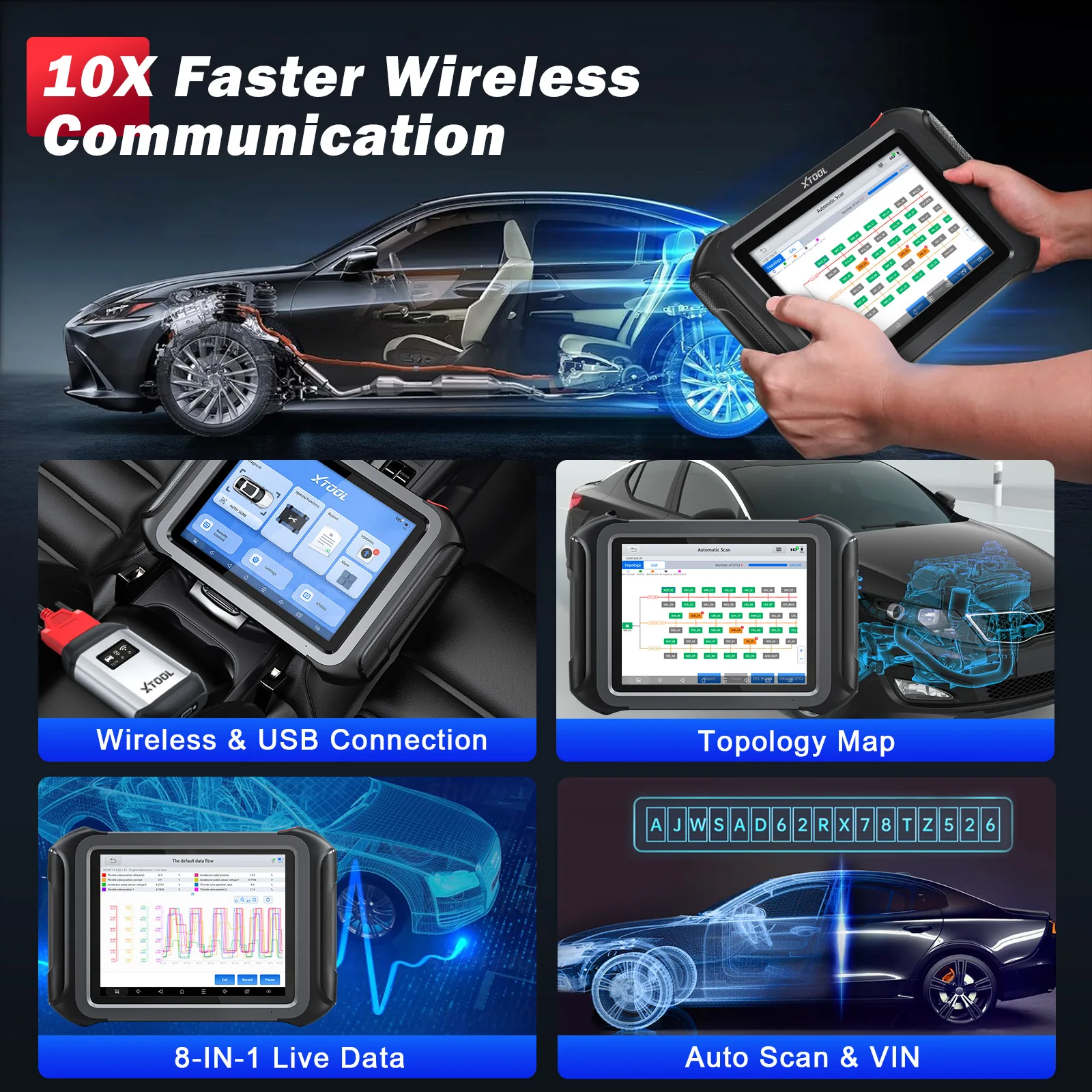 أدوات تشخيص السيارات XTOOL D9S مع خريطة الطوبولوجيا FCA DoIP ECU الترميز 8 في 1 أداة برمجة مفتاح الاختبار النشط للبيانات المباشرة
