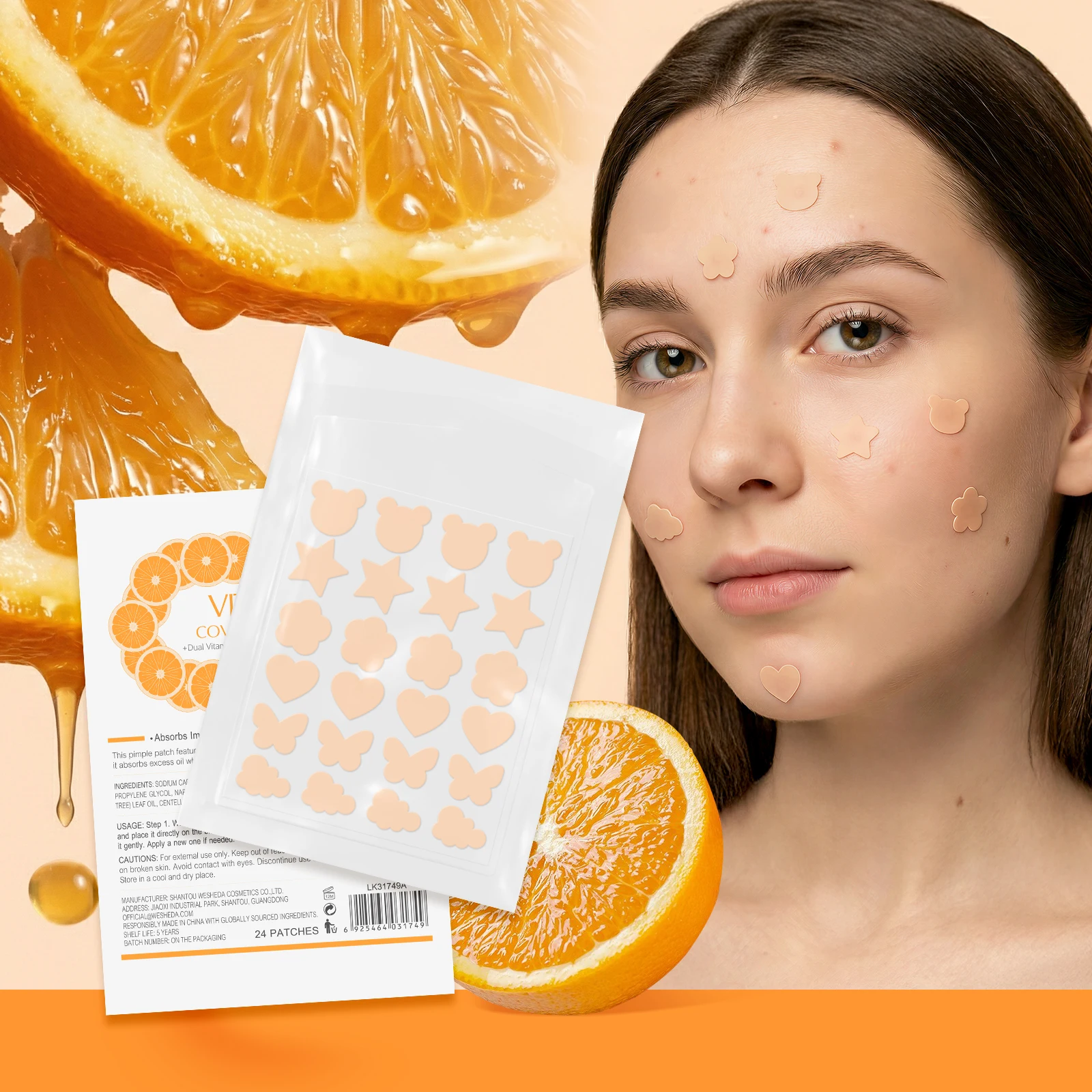 LAIKOU Vitamin C Cover Pimple Patch 24 Patches Absorbs Impurities Evens Complexion Day & Night Use Acne Patches