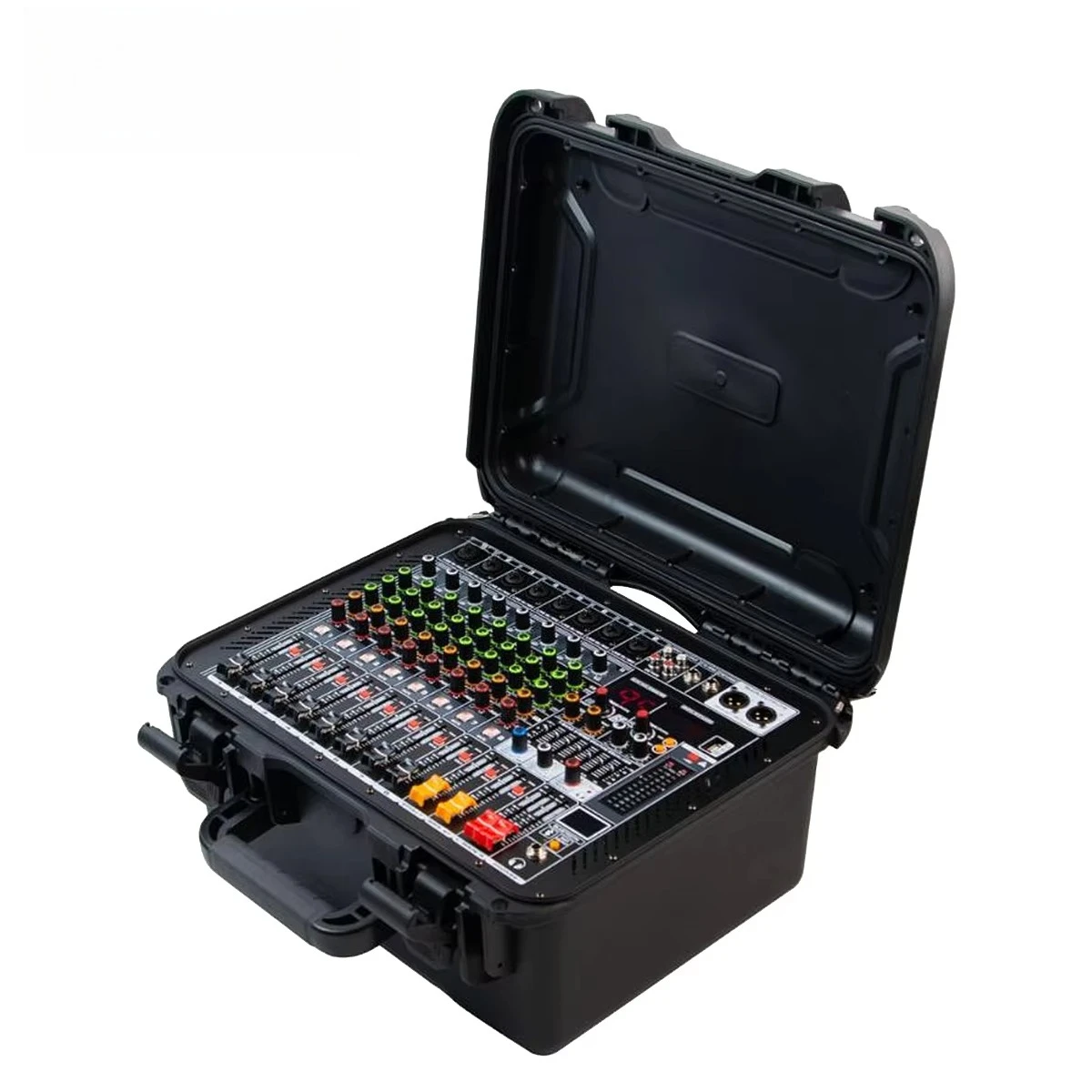 MC08S Portable Power Mixer in Flight Case 8-channel Sound Mixing Console Build-in Power Amplifier 99 DSP Digital Effects
