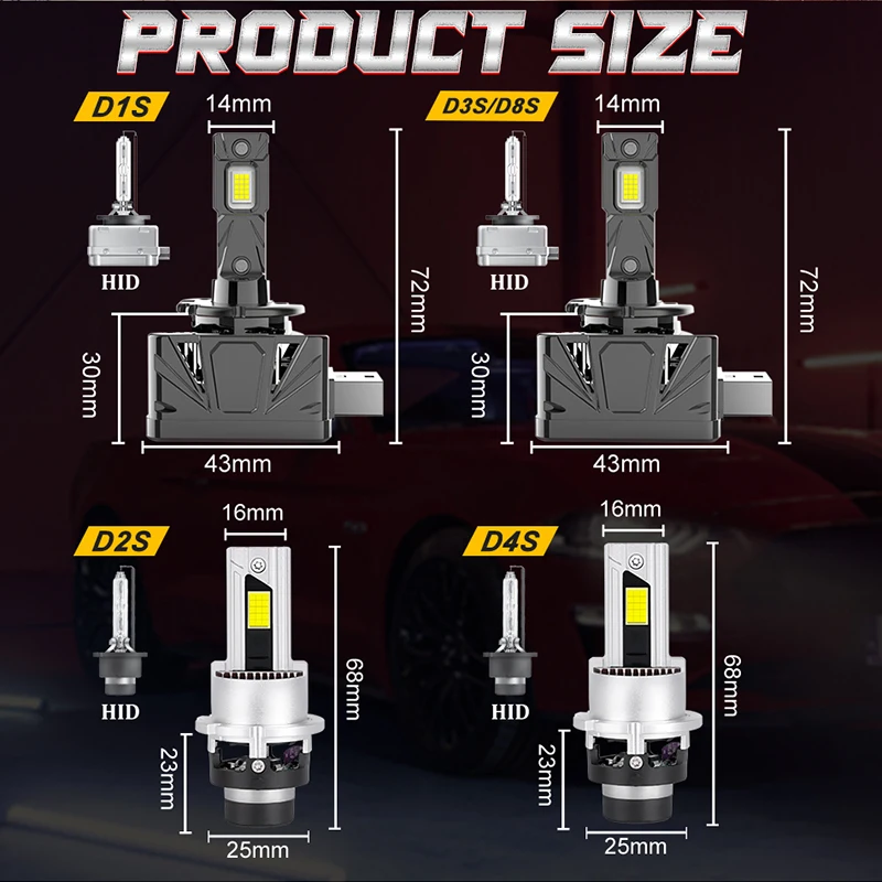 LED 전조등 캔버스 HID D2S D4S D5S D8S D1R D2R 터보 LED 양면 CSP 칩, 6000K 플러그 앤 플레이, 자동차 헤드램프, 12V