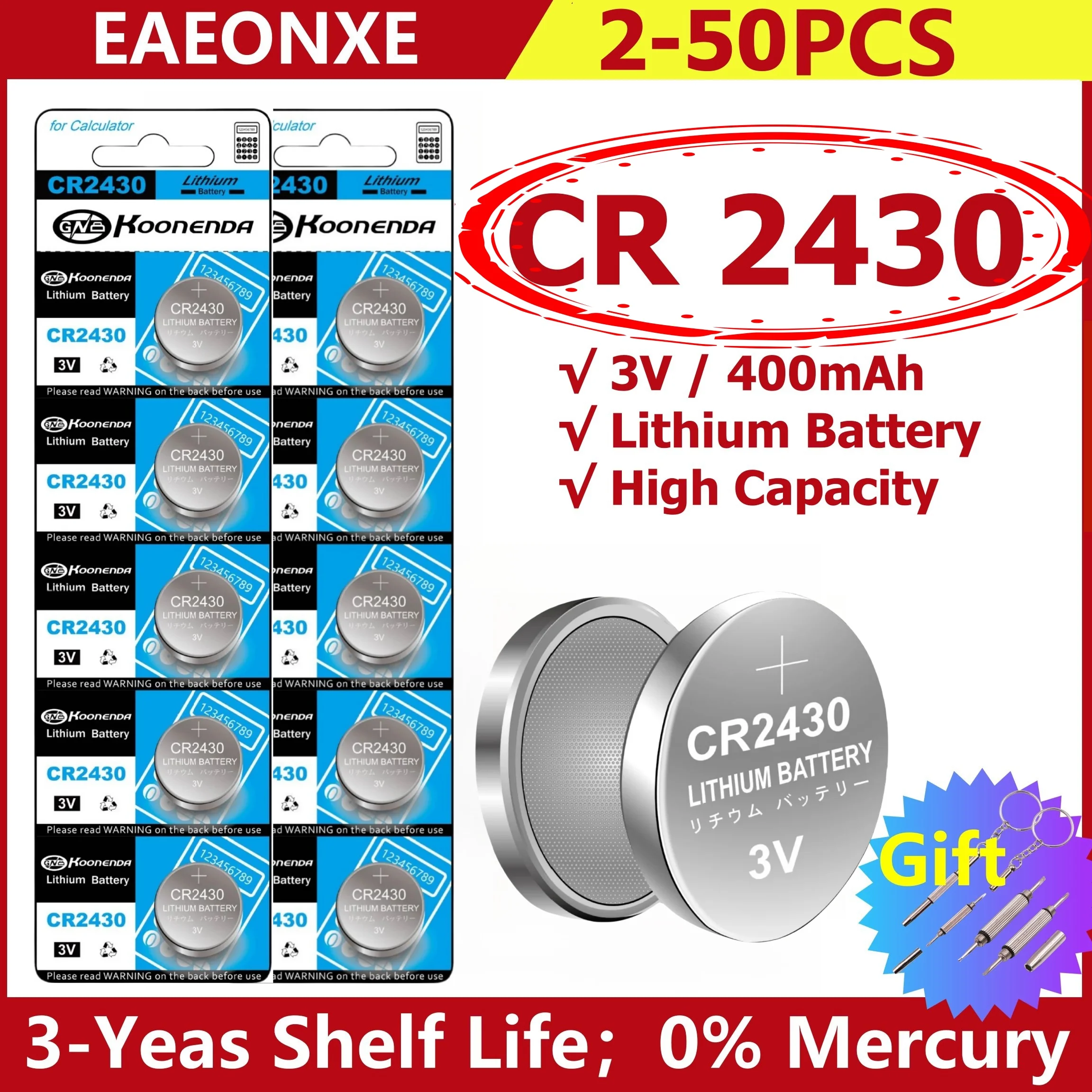 

2-50pcs NEW CR2430 3V Lithium Battery CR 2430 DL2430 BR2430 Button Coin Batteries for Key Fob Watch Alarm Clock Remote Control