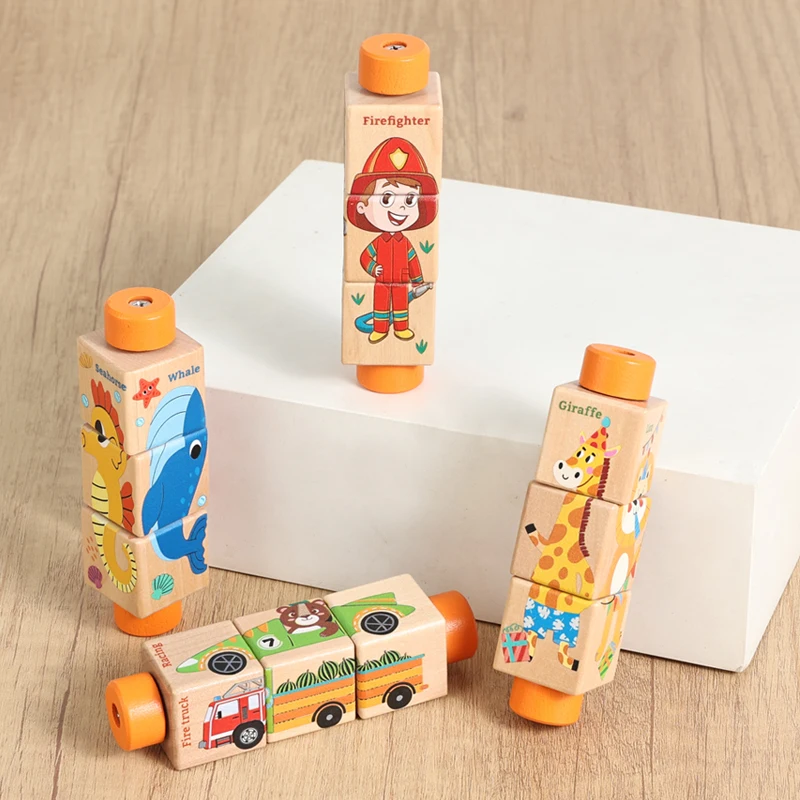 Baby Wooden Rotating Jigsaw Puzzle Hand bell Toy Baby Mobile Musical Rattle Toy Montessori Puzzle Game For Babies Newbaby Gift