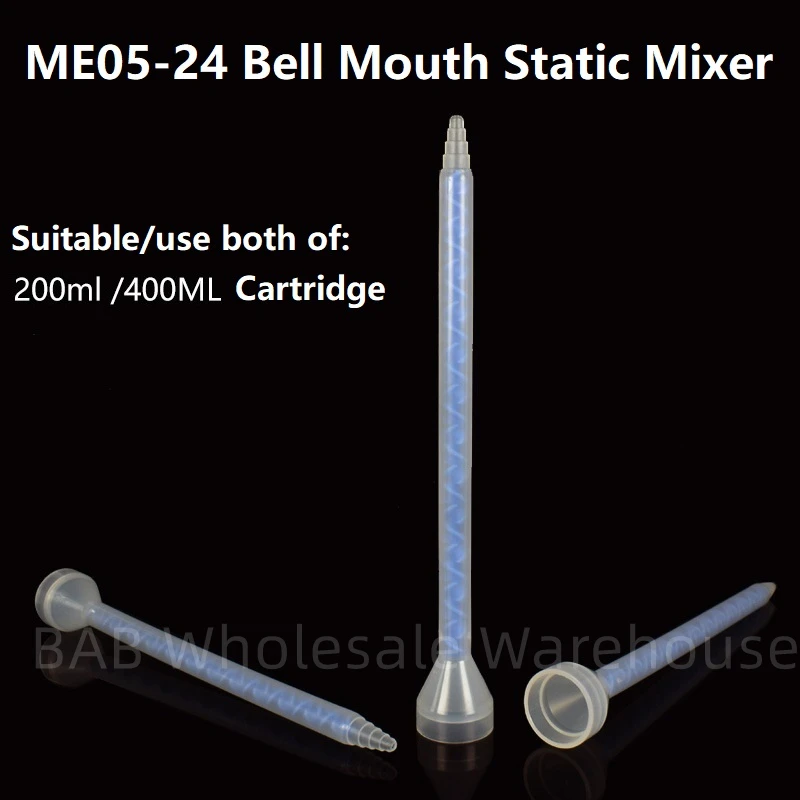 ME05-24 Plastic Resin Static Mixer Bell Mouth 24 Element Mixing Tube Nozzles suitable for both 200ml/400ml epoxy cartridge