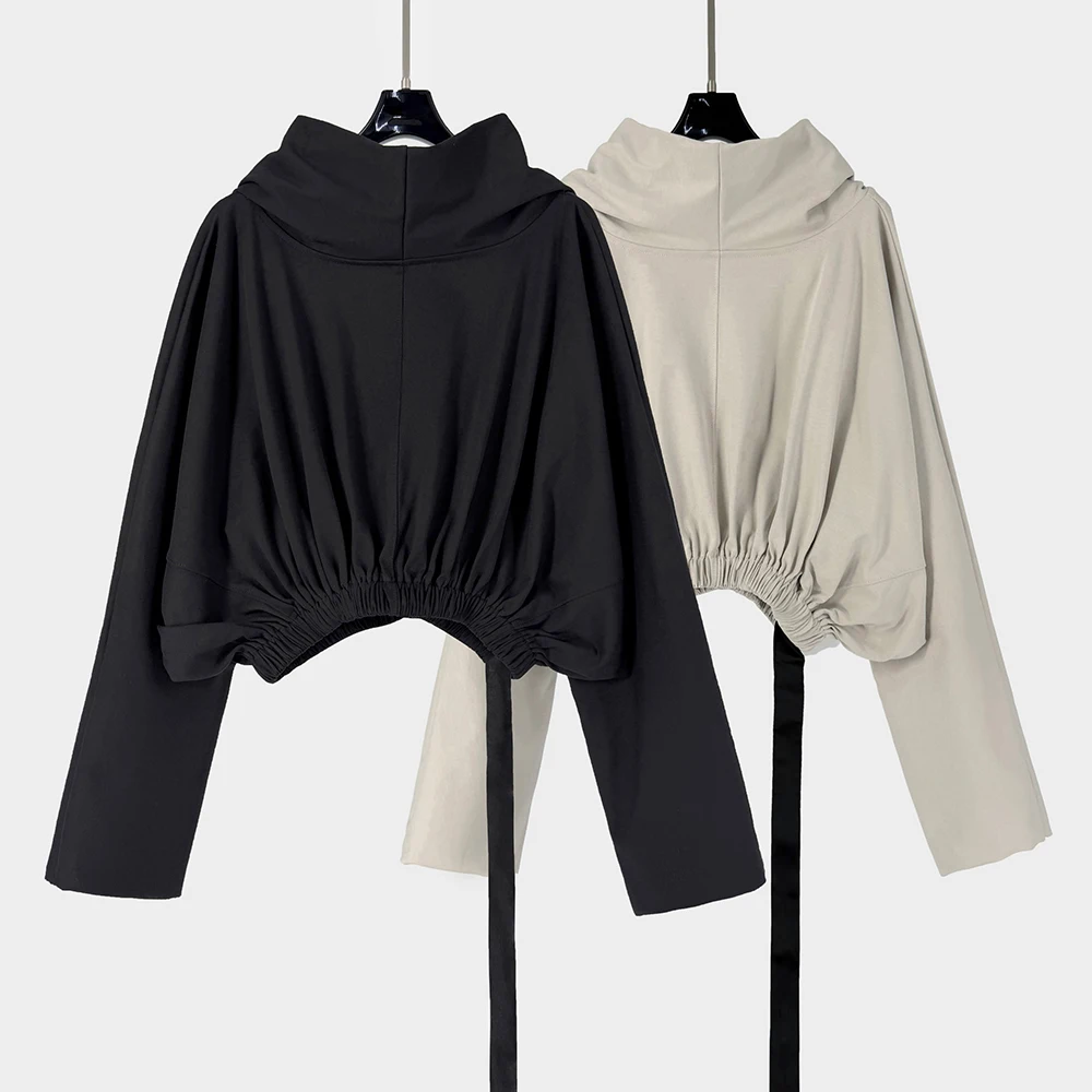 Ribbon Decoration Waist Slim Hooded Sweatshirt Women, Elegant Commuter Hundred Hoodie Tops 2026 Early Spring New Y2k