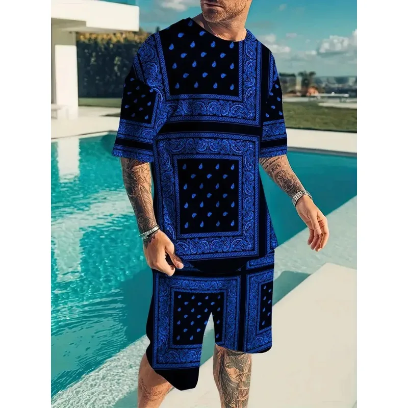 2025 Summer Street Men's Casual Sports Set Fashion Super Large 3D Printed T-shirt Shorts 2-piece Se