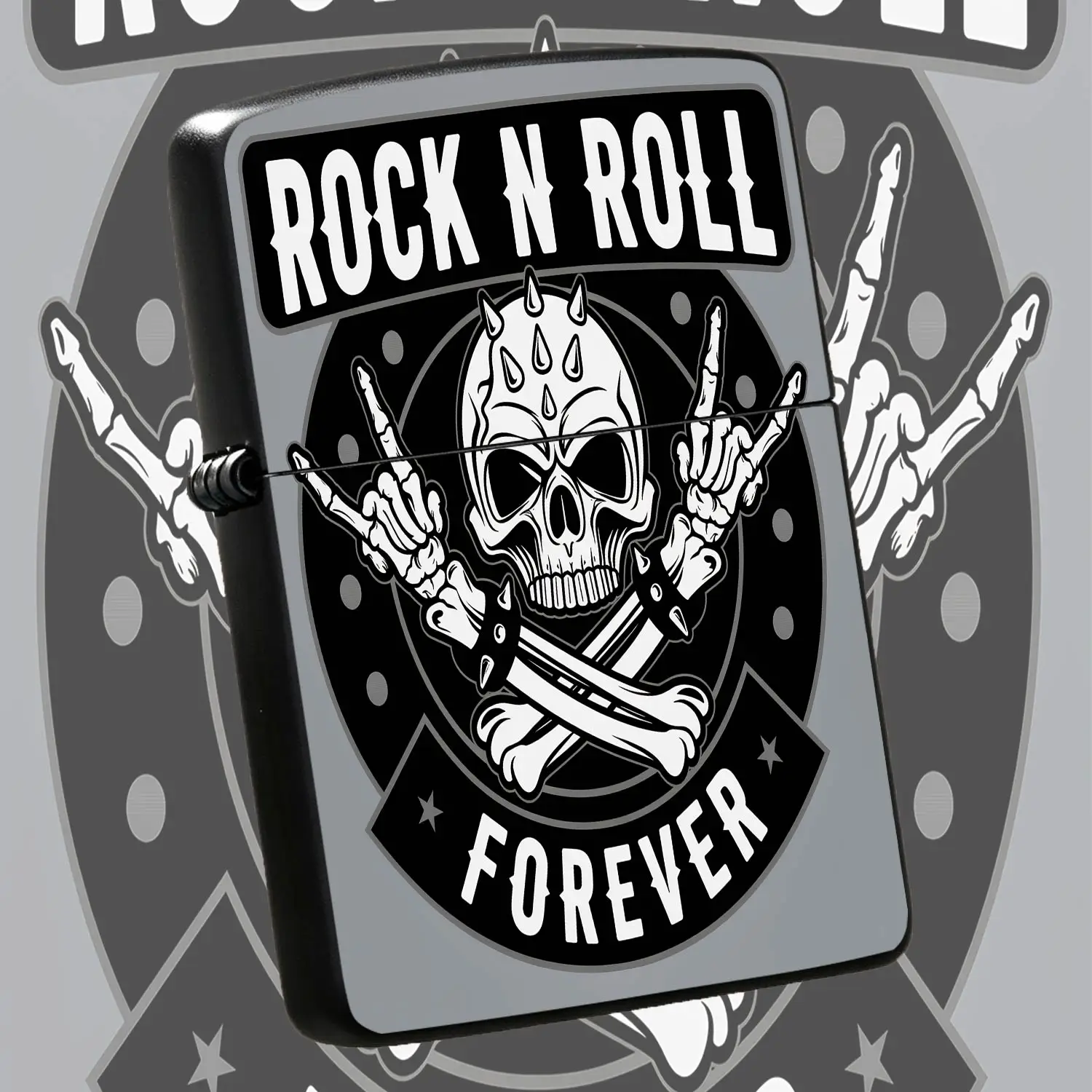 Vintage Rock And Roll Themed Portable Lighter, Cool Skull Spiked Rock Hand Gesture Design, Rock N Roll Forever Print, Delicate Decorative Item For Daily Home Outdoor Use, Unique Creative Gift For Rocklovers, Suitable Fo A Humorous And Inter