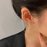 1 Pc Multi Layer Chain Earrings Long Tassel Piercing Stud Earring Ear Cuff Women's Clip Earrings 2025 Silver Color Ear Jewelry