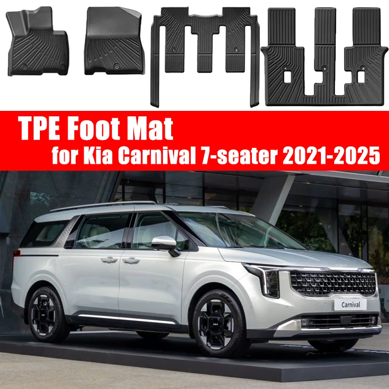 Tapete de pé tpe para kia carnaval, 7 lugares, 2021-2025, para todos os climas, à prova d'água e antiderrapante, forro de porta-malas, acessórios automotivos