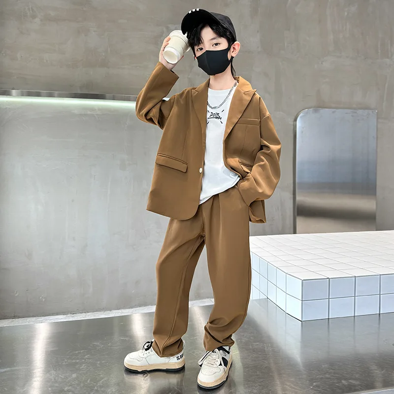 

2025 изящная весенне-осенняя хлопковая спортивная одежда, спортивные костюмы, детская тканевая одежда для мальчиков, пальто + брюки, детские костюмы из хлопка, 2 шт./компл.