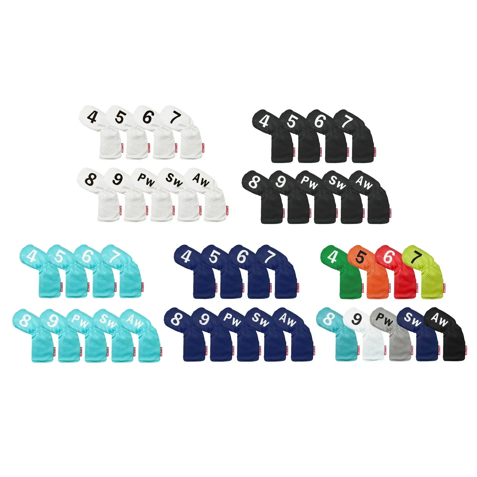 9Pcs Golf Iron Headcover Golf Club Head Cover 4-9,PW,SW,AW Waterproof Protection PU Protector Guard Accessories Fits All Brands