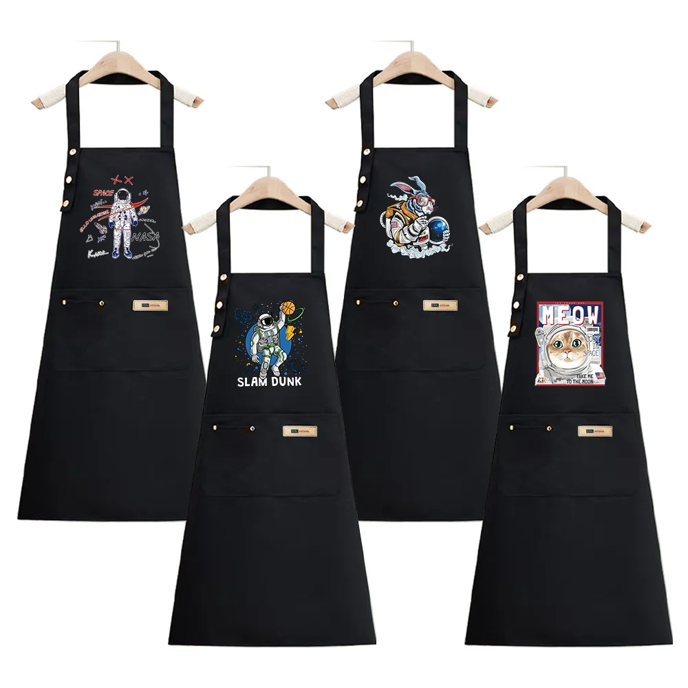 

Apron Cook Clothes Kitchen Essential Adjustable Straps Multiple Pockets Waterproof Stain-Resistant Baking Accessory astronaut