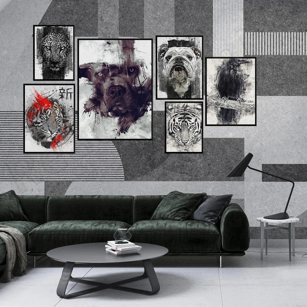 LEOPARD Dark,TIGER,SHEPHERD,TRASH PANDA,OWL,PANDA,CROW, TIGER Dark Splatter ,WATERCOLOUR WOLF Painting,   poster prints.