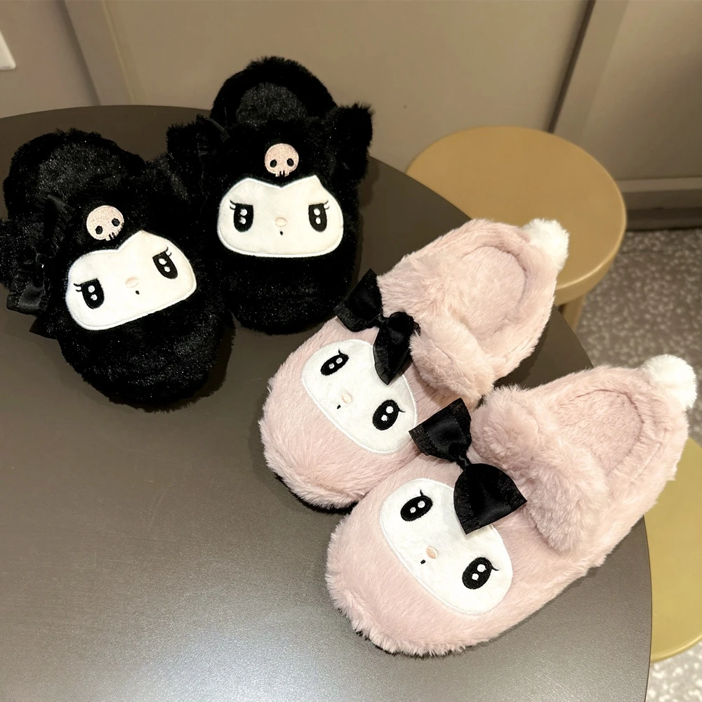 Lolita Slippers Kuromi My Melody Japanese Style Indoor Shoes Cartoon Anime Warm Slippers Autumn Winter Flat Non-slip