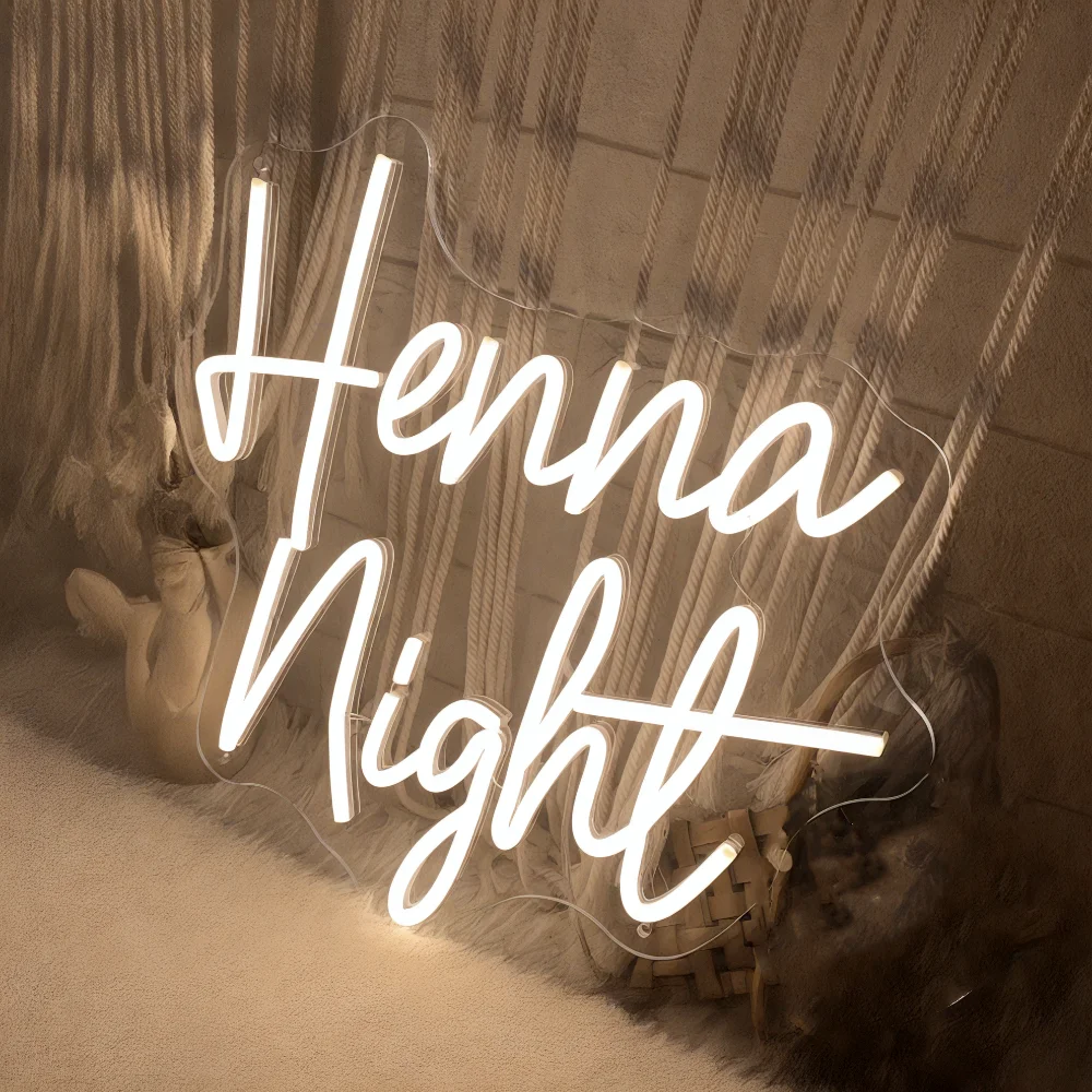 Henna Night LED Neon Sign Customized - Henna Party Lighting, Henna Day Decoration for Bridal Shower, Wedding Background Wall Art