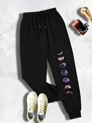 Planet Printing Slant Pocket Elastic Waist Women's Pants Drawstring Loose Long Pant Fashion Casual Female Sports Sweatpants