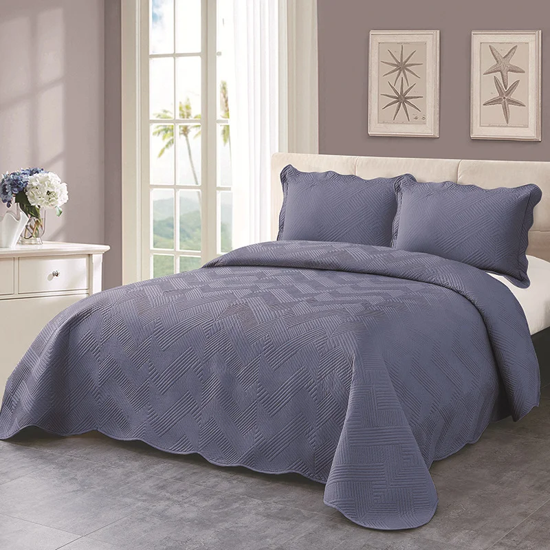 Washed Cotton Quilt Set 3-Piece, Breathable All-Season Bedding, Minimalist Solid Color Bedspread Set, Easy Care Comforter