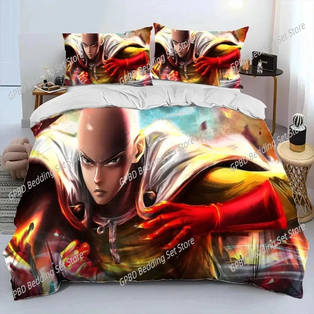 

3D Print Anime One-Punch Man Saitama Bedding Set Double Twin King Duvet Cover Comforter Pillowcase Boys Girls Adults Bedroom