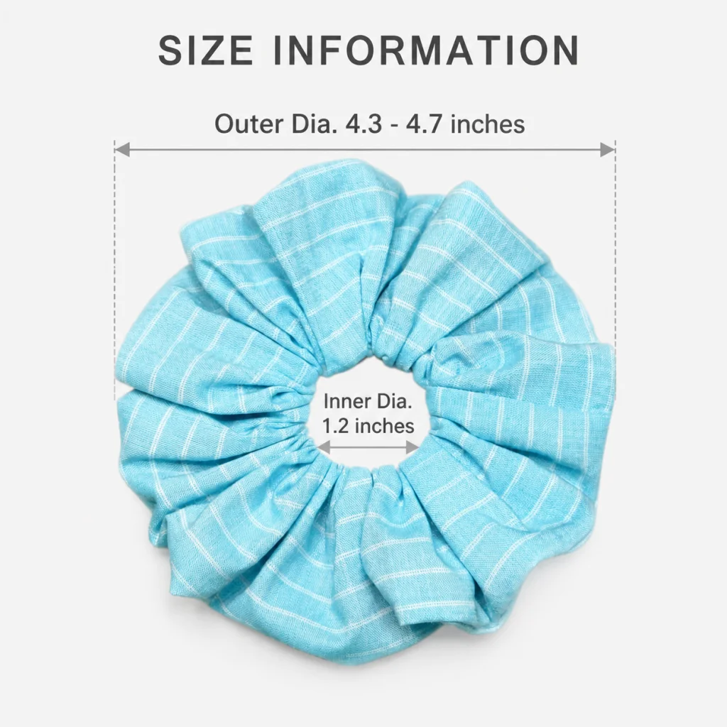 Aqua Blue Pinstripe Single-Layer Scrunchie Handmade Oversized Hair Tie 6