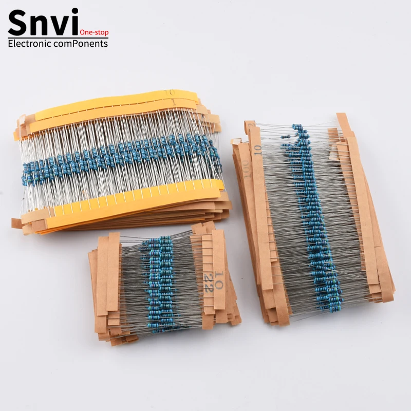 

Snvi 600pcs/set 30/41 Kinds 1/4W Resistance 1% Metal Film Resistor Pack Assorted Kit 1K 10K 100K 220ohm 1M Resistors 300pcs/set