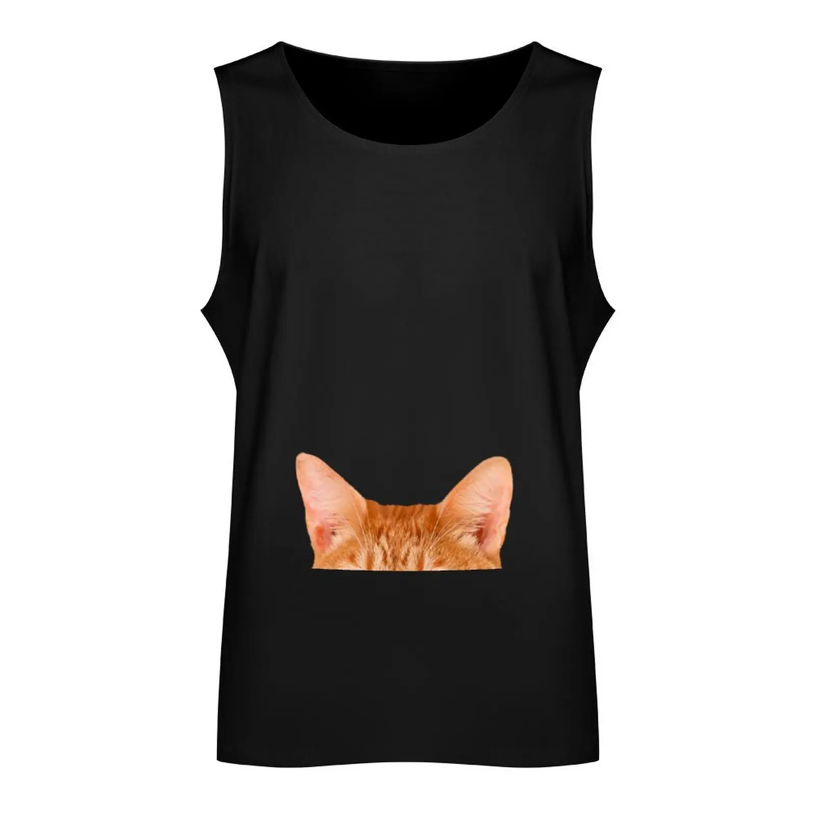 Orange Tabby Cat Peeking Face Head Tank Top gym Men's t-shirts Men's sleeveless t-shirt