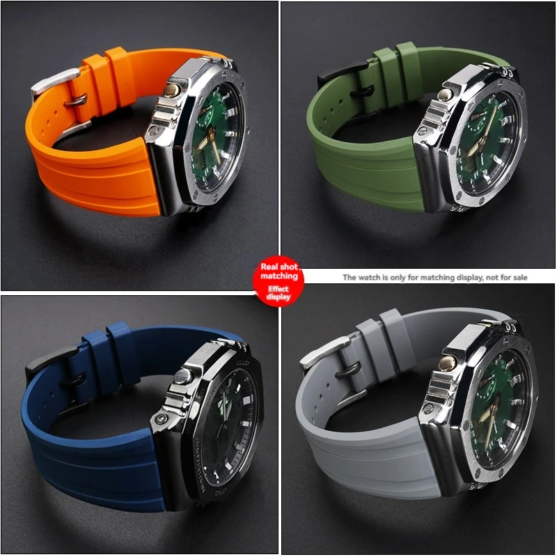 GA-2100 GA-2110 Ruber Strap for Casio G-SHOCK GM-2100 GA2100 GM-5600 Series FKM Silicone Convex Mouth Waterproof Watch Band 16mm