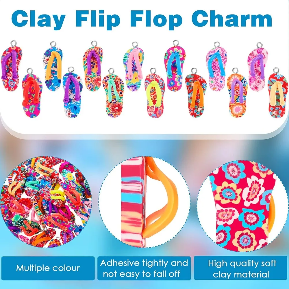 10/30/60pcs Assorted varieties Flip Flop Charms for Jewelry Making Summer Clay Pendants Colorful Beach Accessories for Necklace image 3