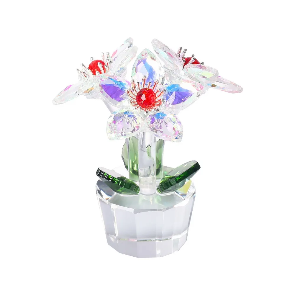 

Handcraft Crystal Flower Statue Ornament Clear Base Mini Glass Flower Sculpture High Transparence Reflect