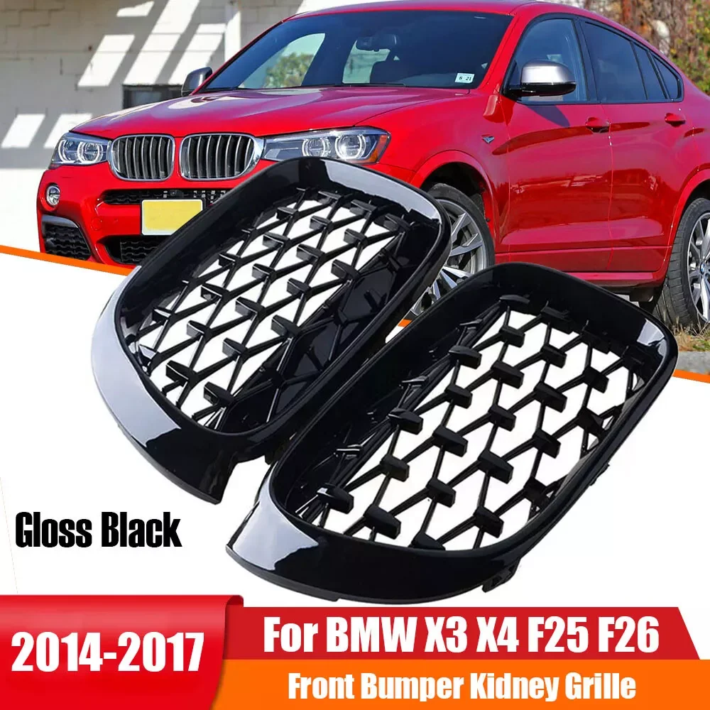 

For BMW X3 F25 X4 F26 2014 2015 2016 2017 Diamond Style Car Grille Front Bumper Sport Kidney Racing Grill Black Replace Parts