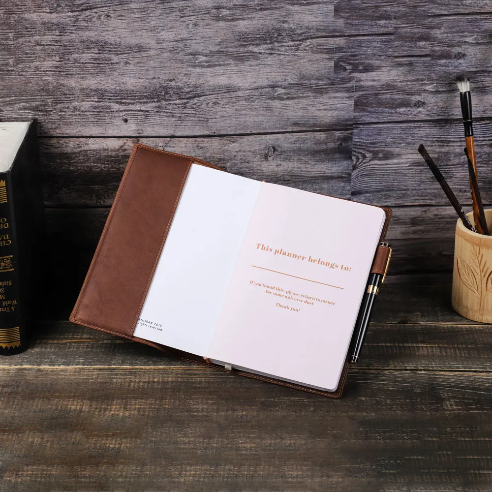 Full Grain Leather Travel Journal Genuine Leather Cover Handmade Notebook A5 B5 Diary Office School Note Book With Pen Holder