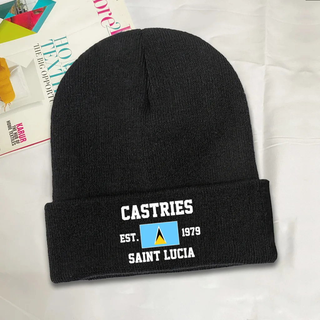 Saint Lucia EST.1979 Castries Capital Men Women Unisex Knitted Hat Winter Autumn Print Beanie Cap Warm Bonnet