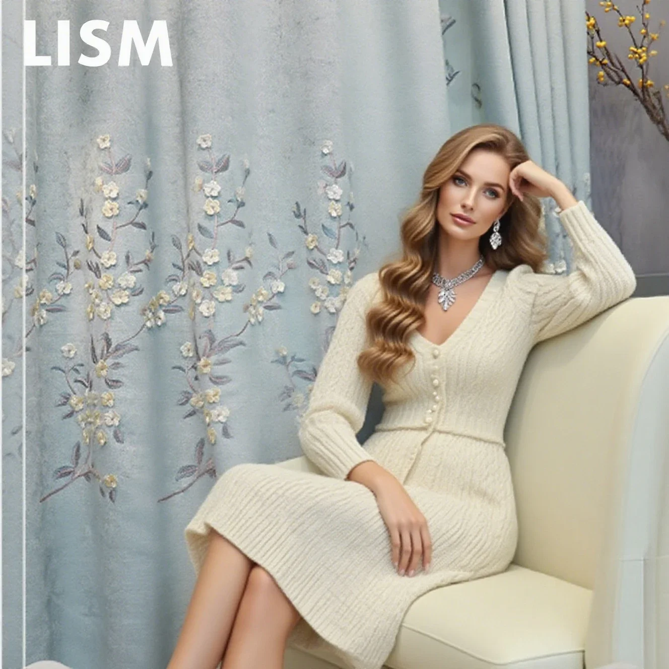 Customized European Living Room Chenille Embossed Curtain Finished High-grade Atmosphere Bedroom Modern Minimalist Wind Flooring