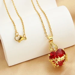 1Pc Trendy Sacred Necklace Of Jesus Red Zircon Heart Pendant Cross Choker For Women Jewelry Party Gifts New