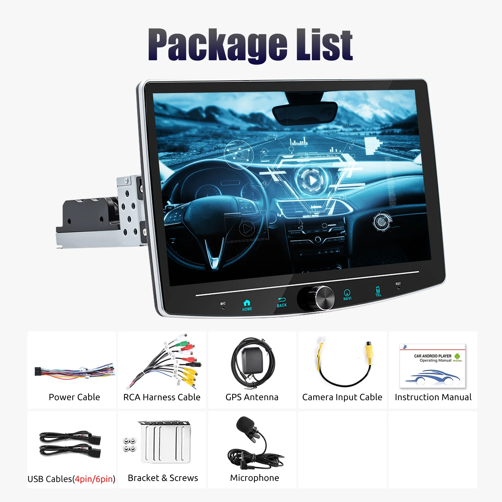 ESSGOO Android 15 Universele Autoradio Draaibaar Scherm 1din 4 + 64G Carplay Bluetooth FM Radio Ontvanger TF USB WIFI