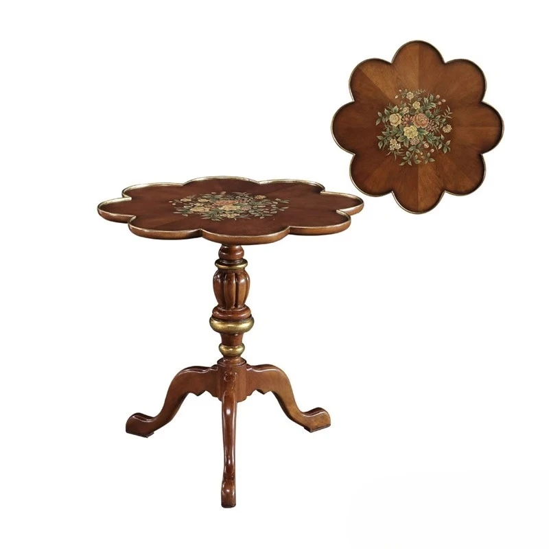 

HJ new modern hand-painted carved wooden frame wavy edge round cherry solid wood leather coffee table corner table