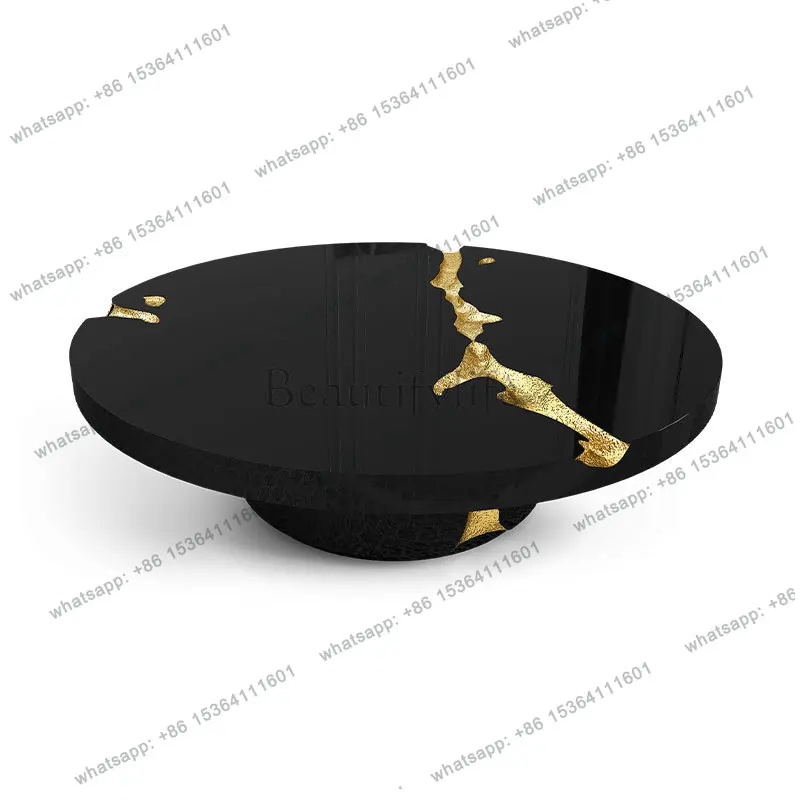 zj.Light luxury round solid wood coffee table special-shaped crack coffee table tree pomegranate leather tea table customization