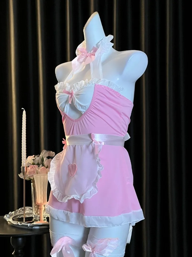 اليابانية الحلو خادمة تأثيري الزي ، فستان فتاة لينة نمط الدانتيل الرسن ، رغبة نقية غامضة موحدة ، مثير دور رائعتين زي