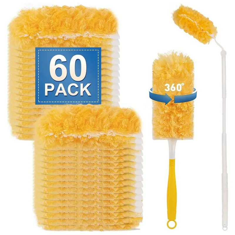 ABVJ-Short Handle Duster Refills Kit-Heavy Duty 60 Disposable 360° Dusting Tools With 3FT Telescopic Extension Rod