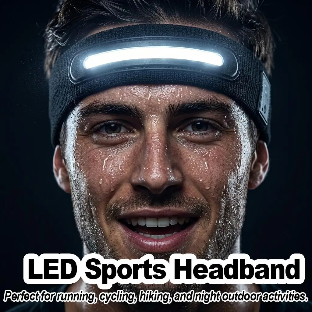 Rechargeable Headscarf Sports Hair Band Led Lighting Black Cotton Elastic Adjustable Non Slip Usb Gift Home Art Deco Room Gym
